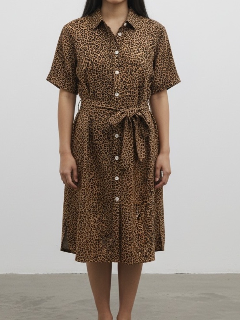 J. Crew Brown Leopard-Print Button-Front Midi Dress